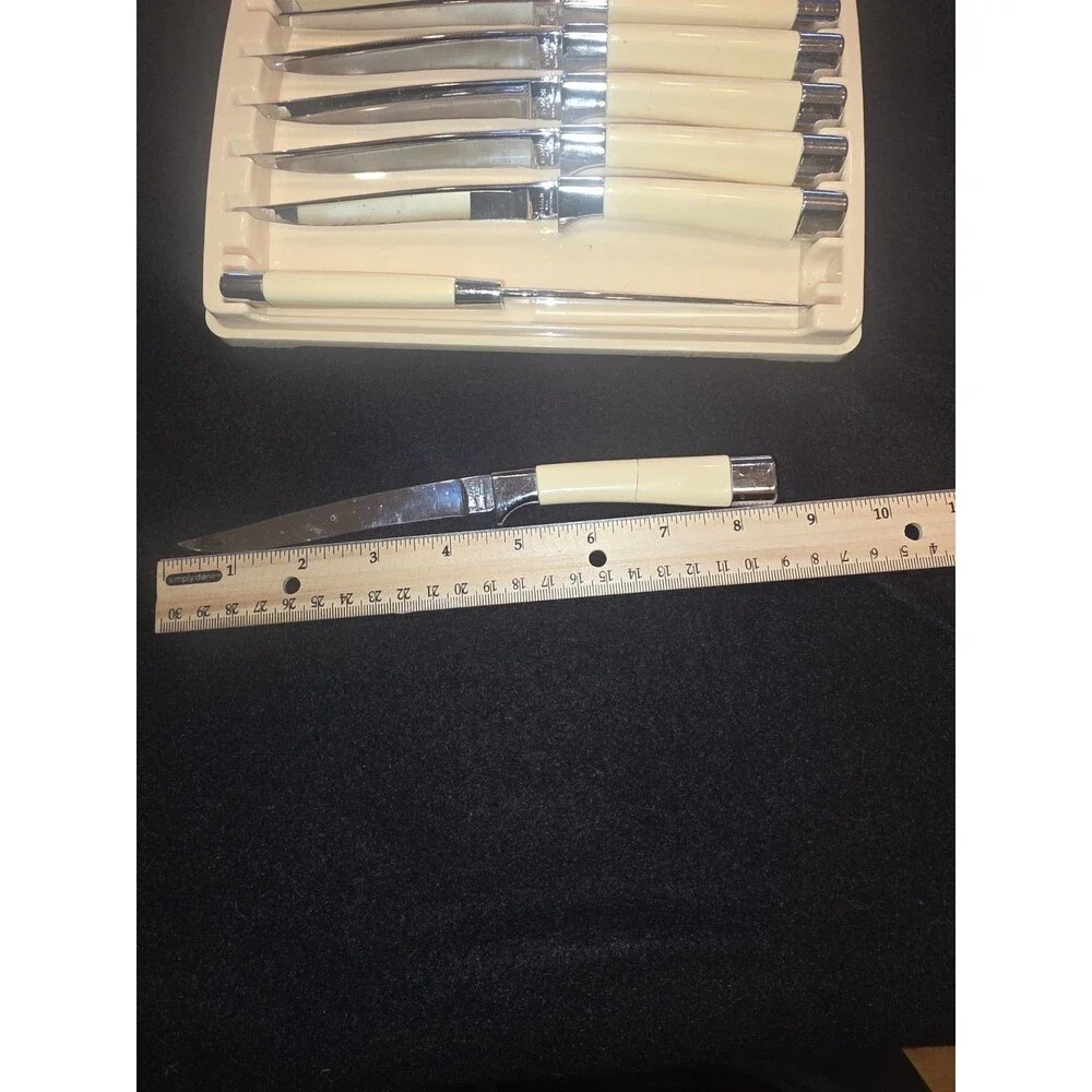 Vintage Carvel Hall by Briddell Steak Knives‎ Set of 8 Ivory Chrome MCM Original